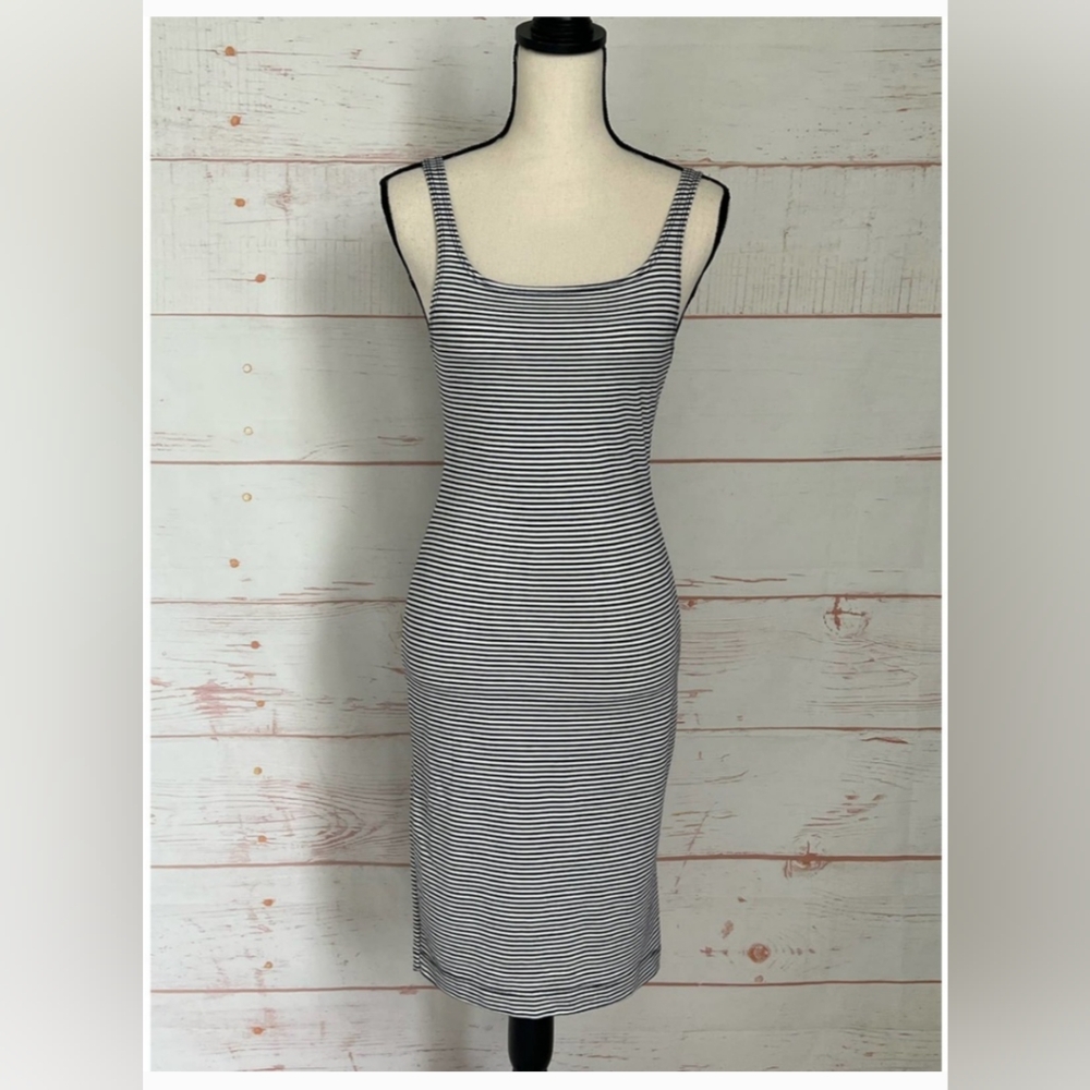 Zara Trafaluc Women's Dress Size Small Striped Blue/White Midi Tank Bodycon